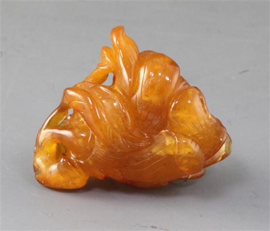 A Chinese amber magnolia brushwasher, Qing dynasty, height 6.5cm